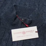 Luciano Barbera NWT Full Zip Knit Sweater Size 50 US M in Blue Linen & Cotton