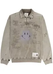 Maison mihara yasuhiro Printed Cotton Half-zip Sweatshirt - Beige - 46 (IT46 / S) 46 (IT46 / S)