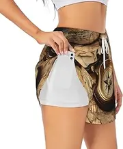 [WURTON] Compass and Old World Map Print Exercise Gym Workout Shorts Women's Athletic Shorts Dual-Layered Yoga Running Shorts