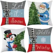 Hello Winter Pillow Covers 18x18 Inch Set of 4 Snowman Throw Pillow Covers