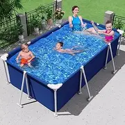 Large Frame Foldable Swimming Pool Indoor/Outdoor/Patio/Garden Inflatable Swimming Pools Rectangular Shaped with Sturdy Support Includes Patches(2.6m/8.5ft)