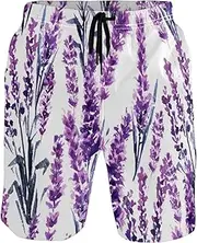[GuoChe] Swim Trunks for Mens Purple Lavender Field Quick Dry Bathing Suits Board Shorts Mens Swim Trunk Mesh Lining