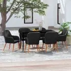 Outdoor Dinner For 6 Person Stylish PE Rattan Dining Table Chairs With Cushions