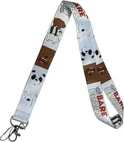Anime Source We Bare Bears Cartoon Television Series Grizz Ice Bear Panda Lanyard Keychain ID Badge Holder, White, One size