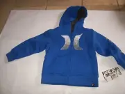 New Hurley boys 2T full zipper front blue sweatshirt hoodie jacket sherpa lined