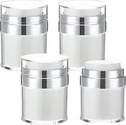 4 Pack Empty Airless Pump Jar Acrylic Cosmetic Container Portable Refillable Travel Size Cream Vacuum Bottle Lotion with Lid for Skincare Cream, White (1.7 oz)