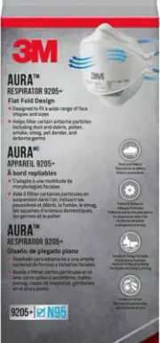 3M Aura Particulate Respirator 9205+ N95 Disposable Respirators Face Masks 2 pk