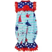 AnnLoren Girls Boutique Nautical Romper w Red Lace Trim 6-9M 12-18M or 18-24M