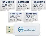 Samsung MicroSD 256GB Evo Plus Memory Card with Adapter (5 Pack) Class 10 UHS-I V30 U3 130MB/s Read (MB-MC256) Bundle with (1) Everything But Stromboli Micro & SDXC Card Reader