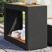 Garden Table Garden Side Table with Wooden Top Black 100x40x75 cm Poly Rattan
