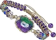 [TUMBEELLUWA] TUBMEELLUWA 7 Chakra Crystal Stones Braided Beaded Bracelet Adjustable Strand Beads Bracelet Double Layers Bangle, Gold Plated Base