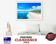 Tropical Sandy Beach Palm Trees 70x50cm Poster Prints