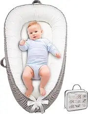 Beisurznga Baby Lounger, Ultra Breathable Soft Cotton Perfect for Tummy Time, Portable & Adjustable Infant Floor Seat for Traveling | Newborn Shower Gift(Grey White)