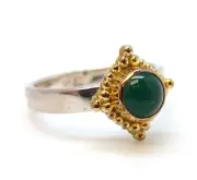 MICHOU MAY Green Agate Sterling Silver Gold Vermeil Birthstone Ring - Size 6 NEW