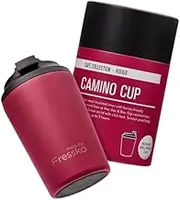 made by Fressko Reusable Coffee Cup - Stainless Steel Insulated Mug - Leak Proof Travel Cup for Hot/Cold Drinks - 3 Hr Heat Retention - Fits Car Holders & Coffee Machines - Rouge - 12oz 340ml