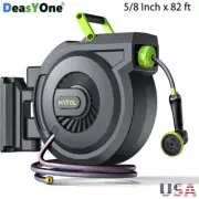 Retractable Garden Hose Reel 5/8 Inch X 82Ft + 6Ft Water Hose Reel Easy Watering