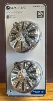 (2) Glacier Bay Shower Heads 3 Spray Settings Chrome Full Pulse Nozzle Bath