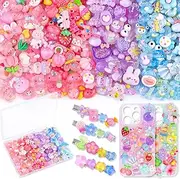 100Pcs 4 Mixed Colors Slime Charms Assorted Cute Jelly Embellishments, Random Bulk Flatback Resin Ornament Bear Star Kawaii Slime Accessories for Phone Junk Case, Scrapbooking Crafting & DIY Decor