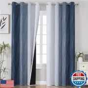 Estelar Textiler Navy Blue and Greyish White Blackout Curtains for Bedroom 84