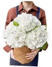White Hydrangea Artificial Flowers, 3Pcs Large 21” Royal Real Touch Latex Silk