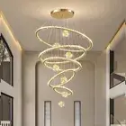 Golden Orbit Ball Crystal Chandelier Villa Pendant Lamp Big Ring LED Round Light