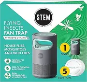 STEM - Flying Insect Fan Trap for Indoor Bug Control, Plug-in Fan with UV Light, Starter Kit Includes 1 Device and 5 Glue Traps