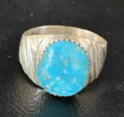Blue Kingman Turquoise Navajo Sterling Silver Ring Size 10 14152