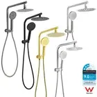 KYLINS Gold/Black/Chrome Twin Shower 8/10/12'' Head & HandHeld Gooseneck Arm Set