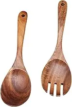 Generic 1 Set Wooden Kitchen Utensils Japanese Wood Spoon Fork for Cooking Salad Mixing and Serving Smooth Surface Reusable Dishwasher Safe