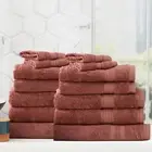 14pc Renee Taylor Stella Hand/Bath Towel/Mat Set Soft Bamboo Cotton 650GSM Brick