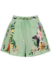 Alemais Meagan Floral-print Linen Shorts - Green - 8 (UK8 / S) 8 (UK8 / S)