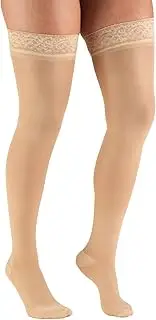 Truform Sheer Compression Stockings, 20-30 mmHg, Women's Thigh High Length, 30 Denier, Beige, Large