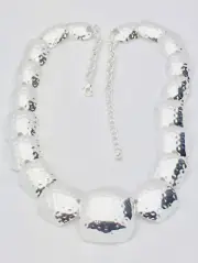 Vintage 1980s-90s Polished Hammered Silver Graduated Link Necklace 18”+3” Ext