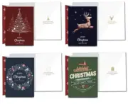 24 pc Premium Assorted Christmas Cards 7 x 4.8 in with 24 pc Envelopes, Stickers