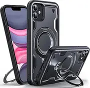 [ELEPIK] for iPhone 12 Case with 360° Rotating Stand, [Compatible with MagSafe] [Wireless Charging Compatible] Military Grade Protective Phone Cover for iPhone 12, Black