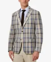 LAUREN RALPH LAUREN Ultraflex Stretch Linen Blazer Beige Blue Size 40S MSRP $295