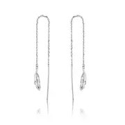 Silver plating Long Chain Drop Earrings for Women Feather Dangle Earings Pendientes Accessries