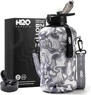 H2O Capsule 2.2L Half Gallon Water Bottle with Storage Sleeve and Covered Straw Lid – BPA Free Large Reusable Drink Container with Handle - Big Sports Jug, 2.2 Liter (74 Ounce) Camo Cats