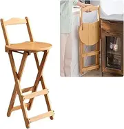 [Uandhome] Bamboo Folding Bar Stool,Kitchen Counter Stools with Backrest and Footrest,Portable Bar Chairs for Home Kitchen Island Breakfast,No Assembly (Wood)