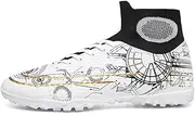 [PiWine] Football Shoes Men High Top TF Artificial Grass Football Shoes Boys Training Shoes Athletics Outdoor White Sports Turf Football Boots,4