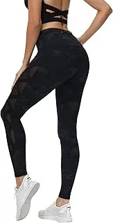 [romansong] Women's Mesh Leggings Yoga Pants with Pocket, Non See-Through Capri High Waisted Tummy Control 4 Way Stretch