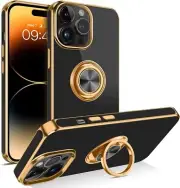 For iPhone 14/Plus/Pro/Pro Max Shockproof Rugged Case Cover+Golden Ring Stand
