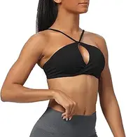 [Aoxjox] Women's Workout Sports Bras Fitness Backless Padded Ariel Halter Bra Yoga Crop Tank Top