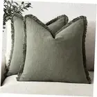 Set of 2 Decorative Linen Fringe Throw 18" x 18" (Pack of 2) Olive Green