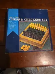 Oak & Glass Chess & Checker Wooden Set
