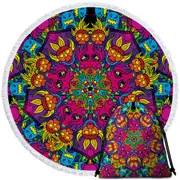 Crazy Purplish Demons Mandala Round Beach Towel