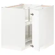 METOD corner base cabinet with carousel, white/Voxtorp high-gloss/white, 88x88x80 cm