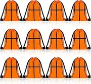 Shappy 12 Pieces Drawstring Bags Bulk Small Sport Goodie Bags Snack Treat Backpack for Ball Birthday Party Favor Team Gifts, Basketball Style, 7 x 10 Inch, Basketball Style