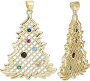 [Beebeecraft] Gold Christmas Tree Charms Real 18K Gold Plated Brass Cubic Zirconia Xmas Colorful Pendant Charms for DIY Jewelry Making, 36x28.5x2.3mm, Real 18K Gold Plated Brass Cubic Zirconia