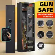 Gun Safe Lock Box Firearm Storage 4 Rifles Key Lockbox Steel Cabinet 6 Pistols Holder Locker Case LED Valuable Home Security Anti Theft Digital Keypad